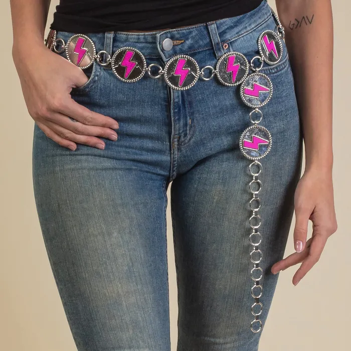 Earrings YOUR FASHION WHOLESALE LIGHTNING BOLT CONCHO BELT FUCHSIA