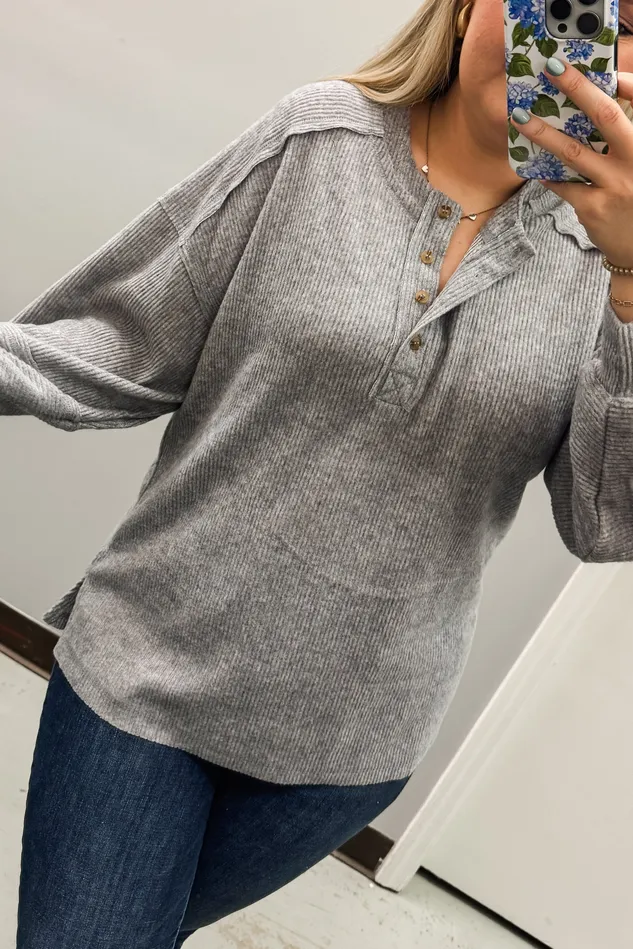 Earrings Zenana RESTOCK The Alexa Henley Top Heather Grey
