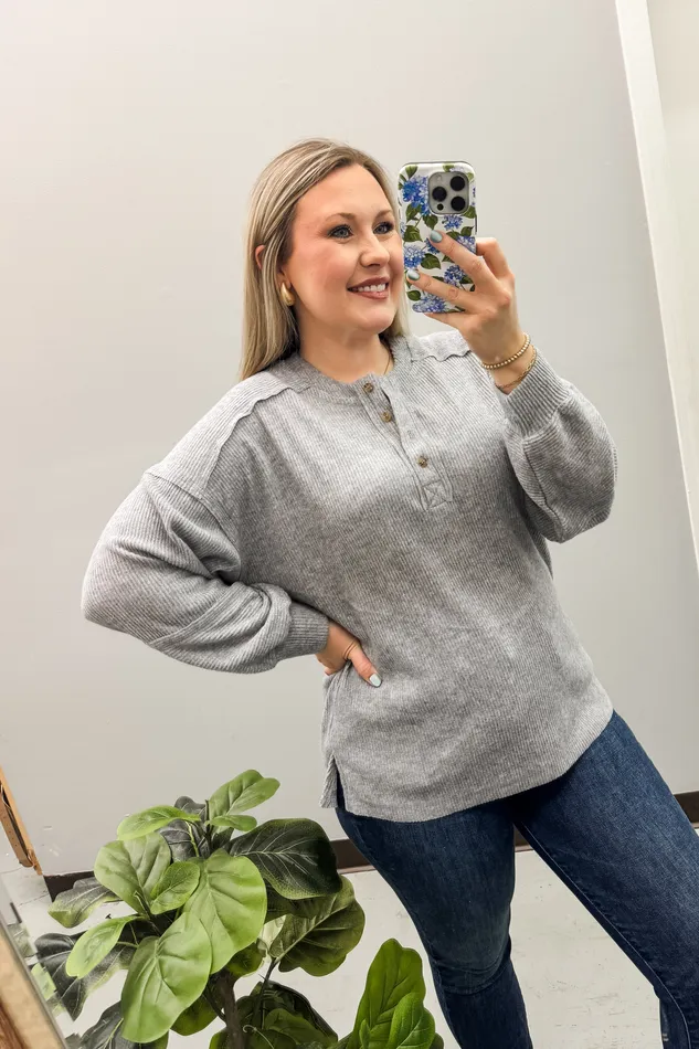 Earrings Zenana RESTOCK The Alexa Henley Top Heather Grey