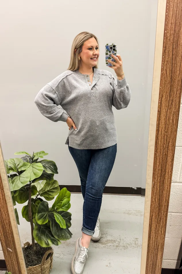 Earrings Zenana RESTOCK The Alexa Henley Top Heather Grey