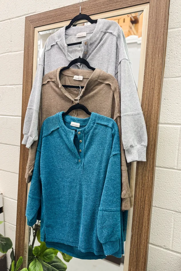 Earrings Zenana RESTOCK The Alexa Henley Top Heather Grey