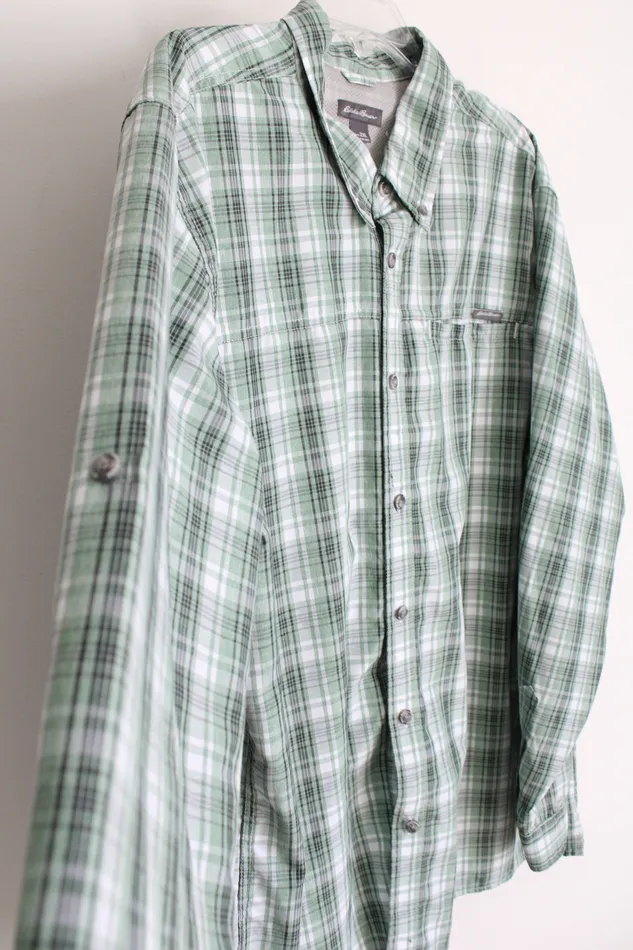 Eddie Bauer Long Sleeved Green Plaid Button Down Shirt XXL Eddie Bauer Earrings