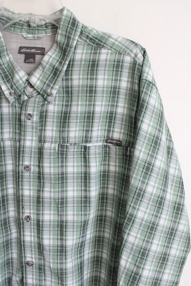 Eddie Bauer Long Sleeved Green Plaid Button Down Shirt XXL Eddie Bauer Earrings