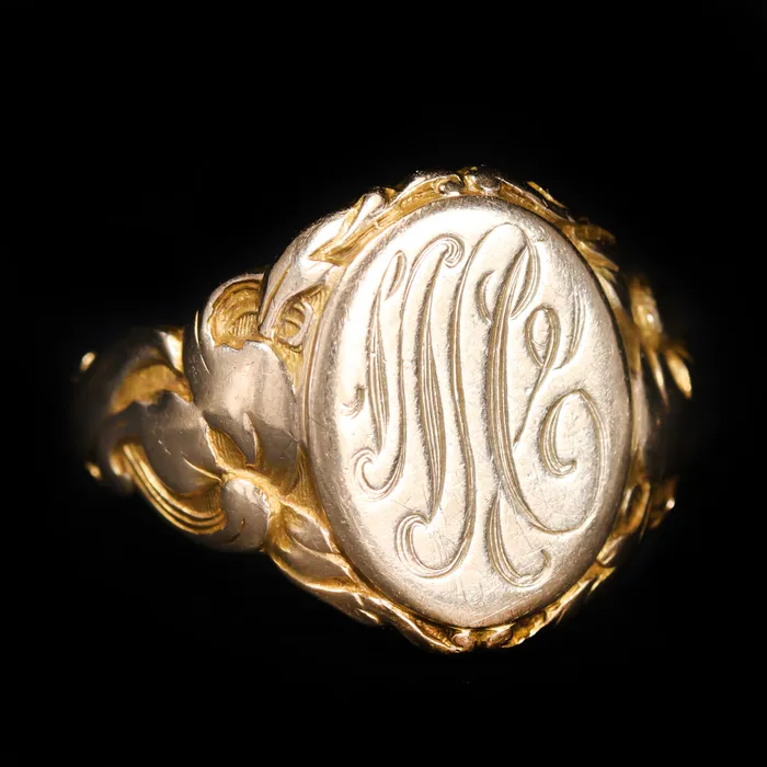 Edwardian 14K Yellow Gold Signet Ring Circa 1907 OTC Rings