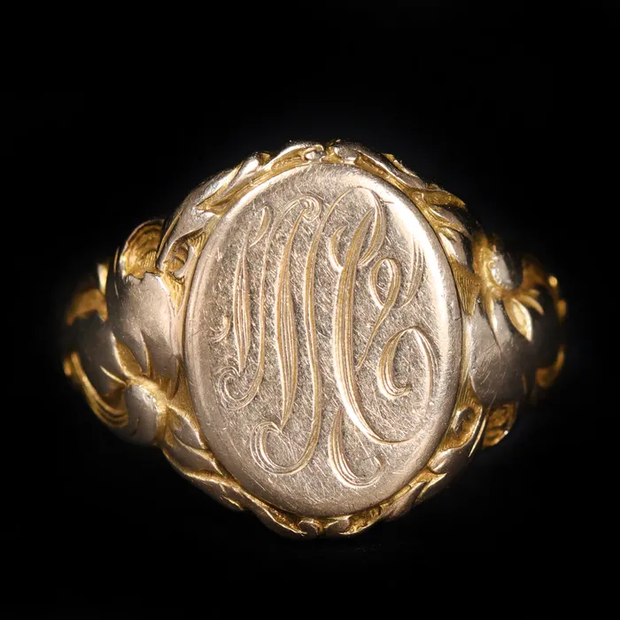 Edwardian 14K Yellow Gold Signet Ring Circa 1907 OTC Rings