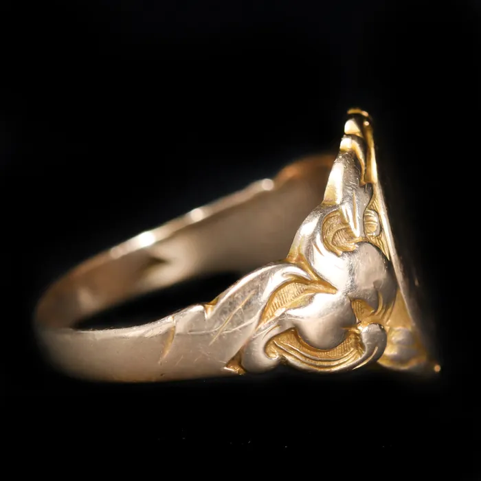 Edwardian 14K Yellow Gold Signet Ring Circa 1907 OTC Rings