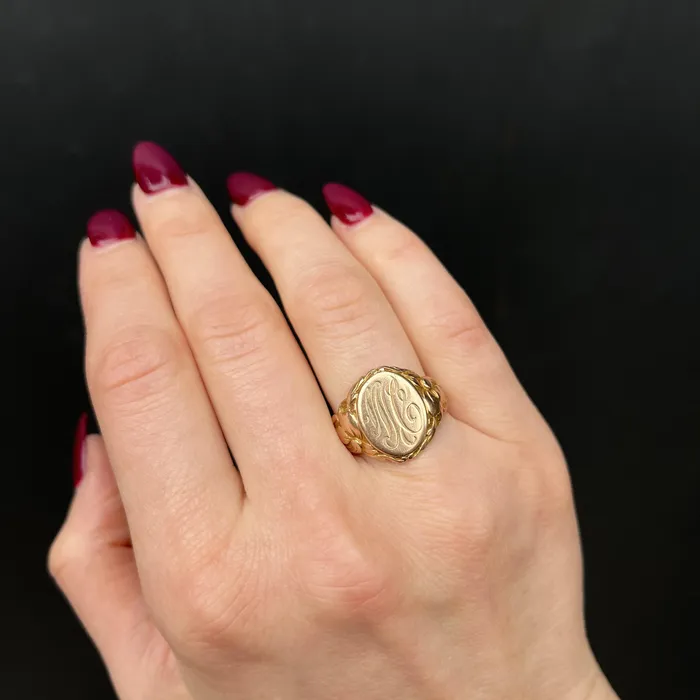 Edwardian 14K Yellow Gold Signet Ring Circa 1907 OTC Rings