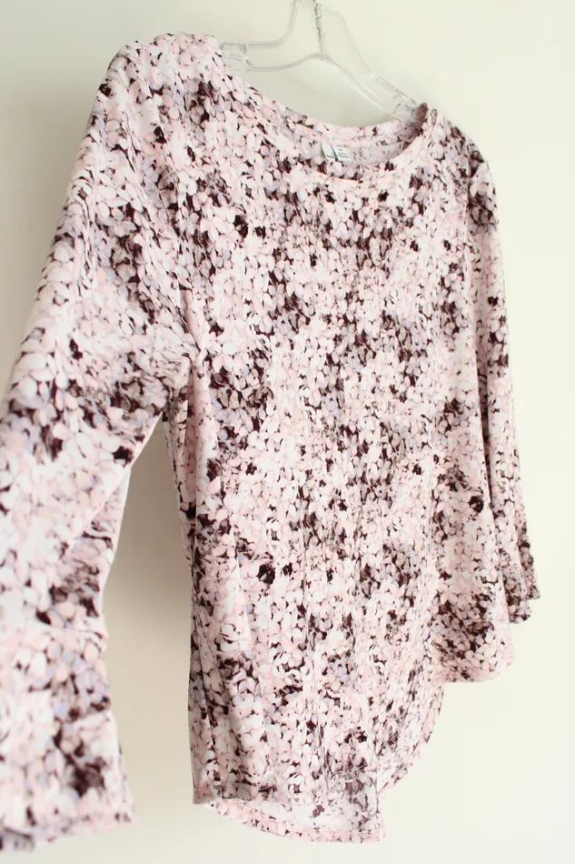 Elle Pink Burgundy Floral Long Sleeved Blouse XS Elle Rings