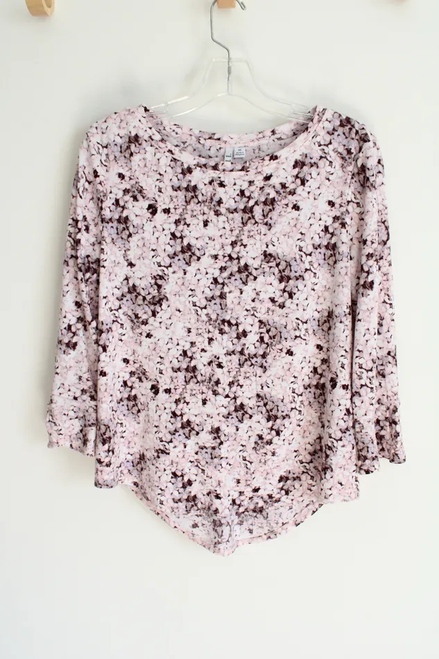 Elle Pink Burgundy Floral Long Sleeved Blouse XS Elle Rings