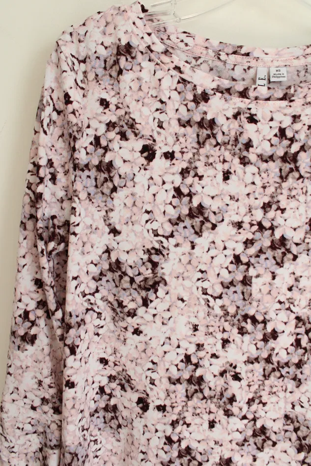 Elle Pink Burgundy Floral Long Sleeved Blouse XS Elle Rings