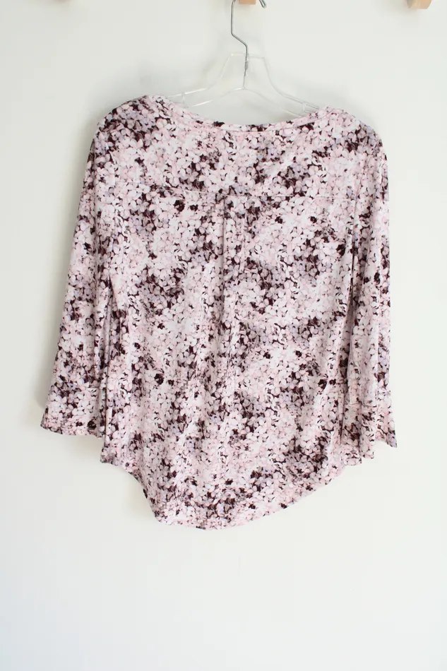 Elle Pink Burgundy Floral Long Sleeved Blouse XS Elle Rings