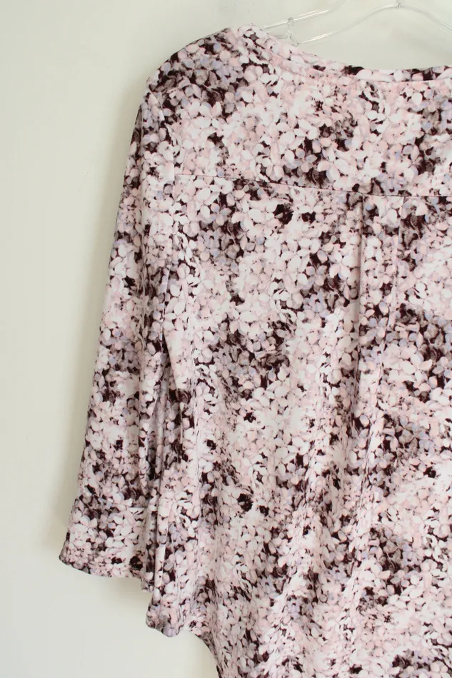 Elle Pink Burgundy Floral Long Sleeved Blouse XS Elle Rings