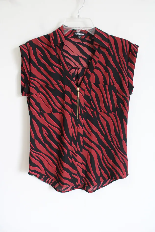Express Rings Express Black Red Patterned Quarter Zip Top XS