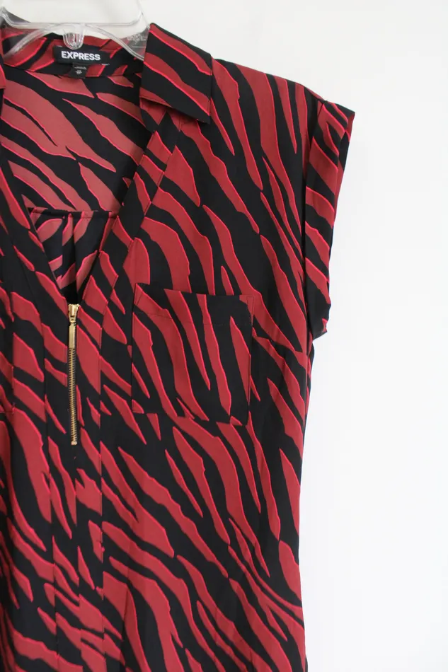 Express Rings Express Black Red Patterned Quarter Zip Top XS