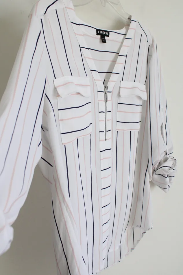 Express White Striped Quarter Zip Top S Petite Express Rings