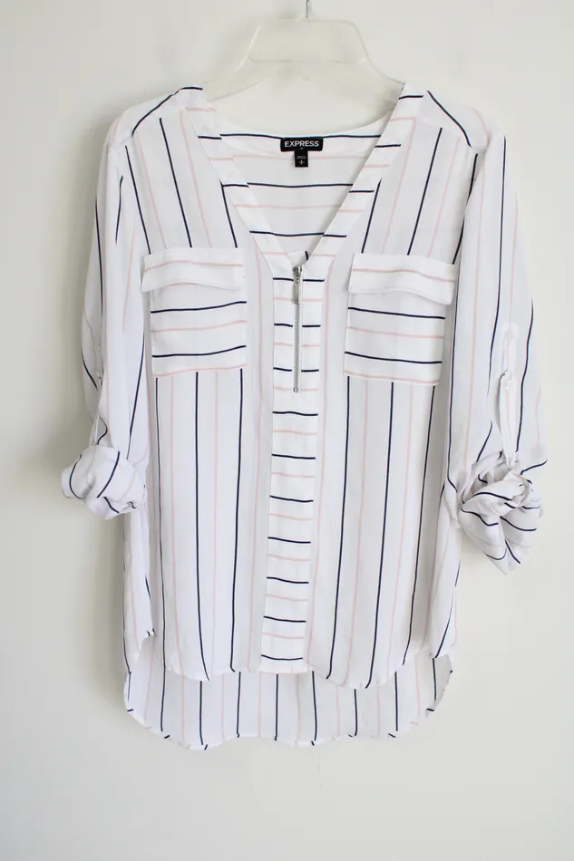 Express White Striped Quarter Zip Top S Petite Express Rings