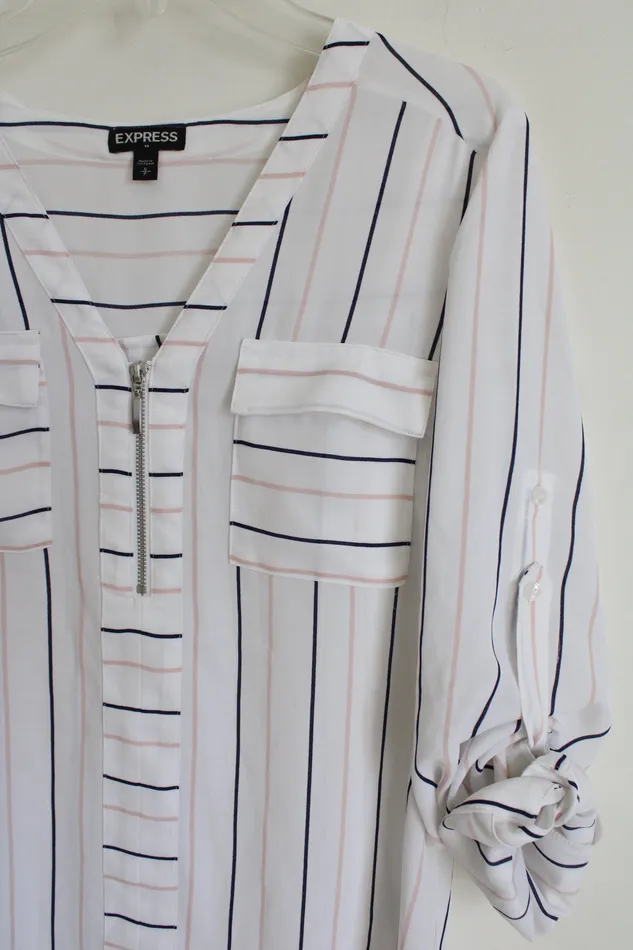 Express White Striped Quarter Zip Top S Petite Express Rings