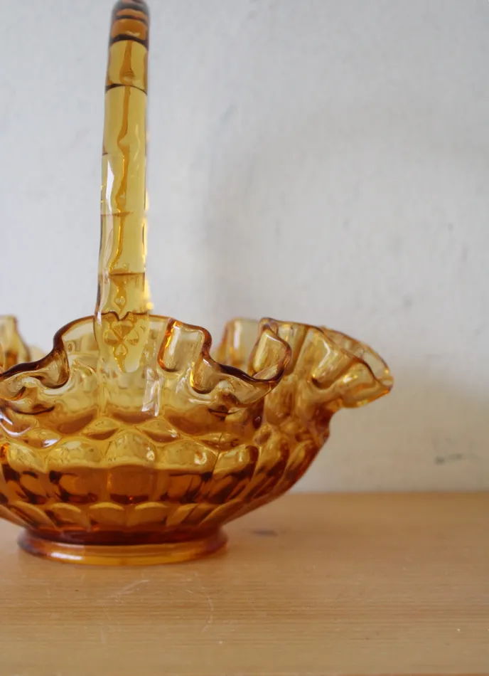 Fenton Earrings Fenton Thumbprint Scalloped Edged Amber Glass Basket
