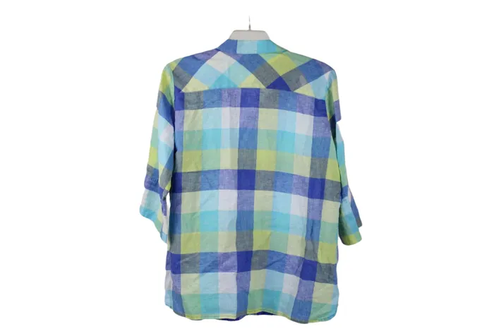 Foxcroft NYC Blue Green Linen Plaid Relaxed Fit Top 18 Foxcroft Rings
