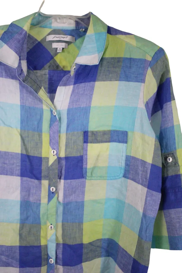 Foxcroft NYC Blue Green Linen Plaid Relaxed Fit Top 18 Foxcroft Rings
