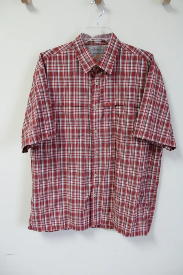 GH Bass Co GH Bass Red Plaid Button Down Shirt L Earrings