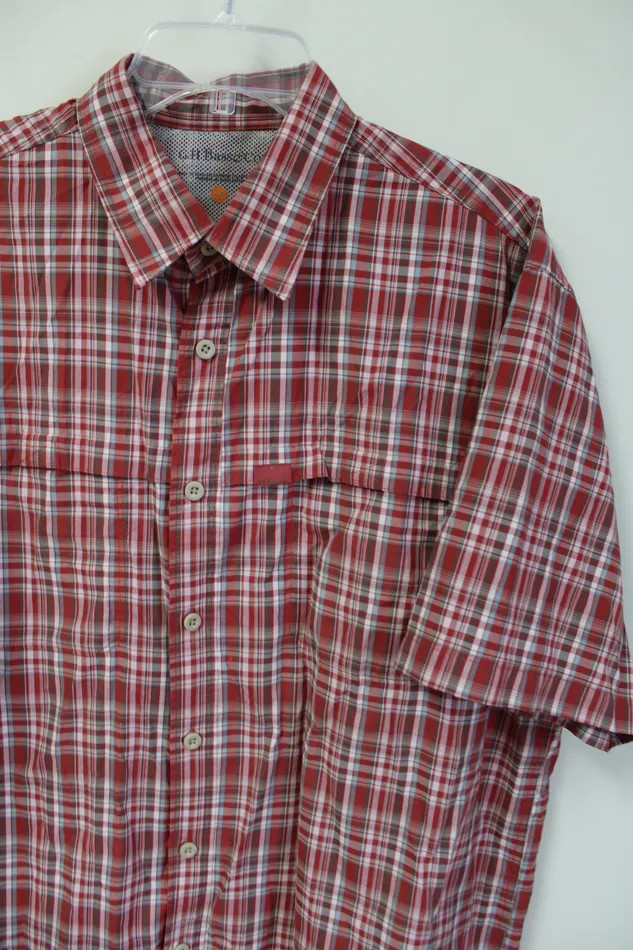 GH Bass Co GH Bass Red Plaid Button Down Shirt L Earrings