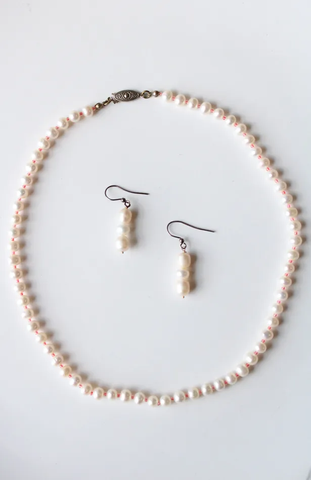 Genuine Ivory Pearl Pink Beaded Necklace Earring Set Jubilee Thrift Earrings Genuine Ivory Pearl Pink Beaded Necklace Earring Set Jubilee Thrift Earrings