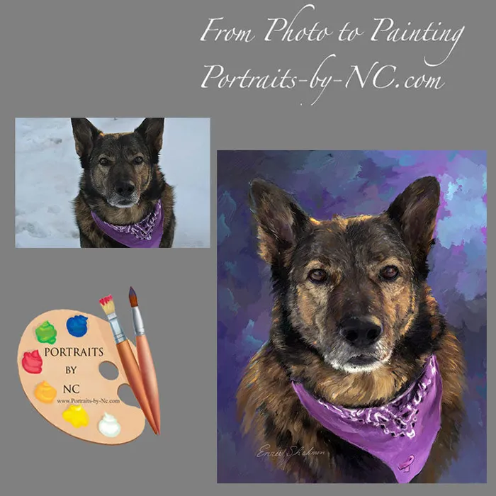 German Shepherd Digital Painting Portraits by NC Earrings