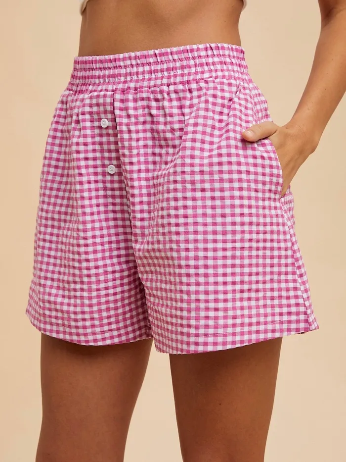 Gingham Check Woven Boxer Shorts Anniewear Earrings