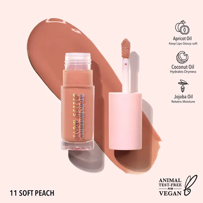 Glow Getter Hydrating Lip Oil Soft Peach Moira Cosmetics Earrings