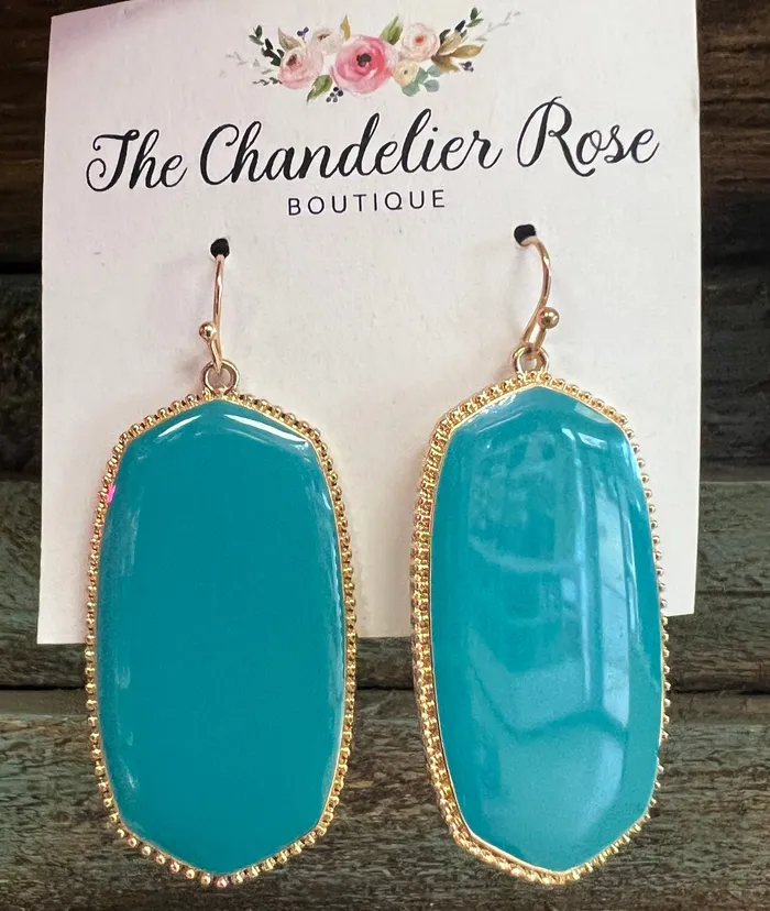 GOLD BACK DANGLE HOOP EARRINGS TURQUOISE ACE WHOLESALE Earrings