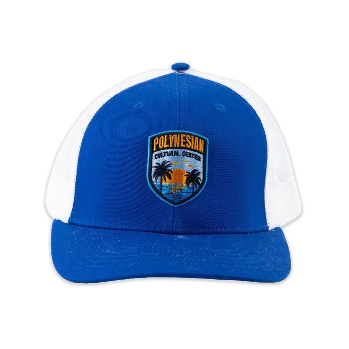 GREATMOUNTAINWE Rings Polynesian Cultural Center Palm Sunset Ball Cap Royal Blue White