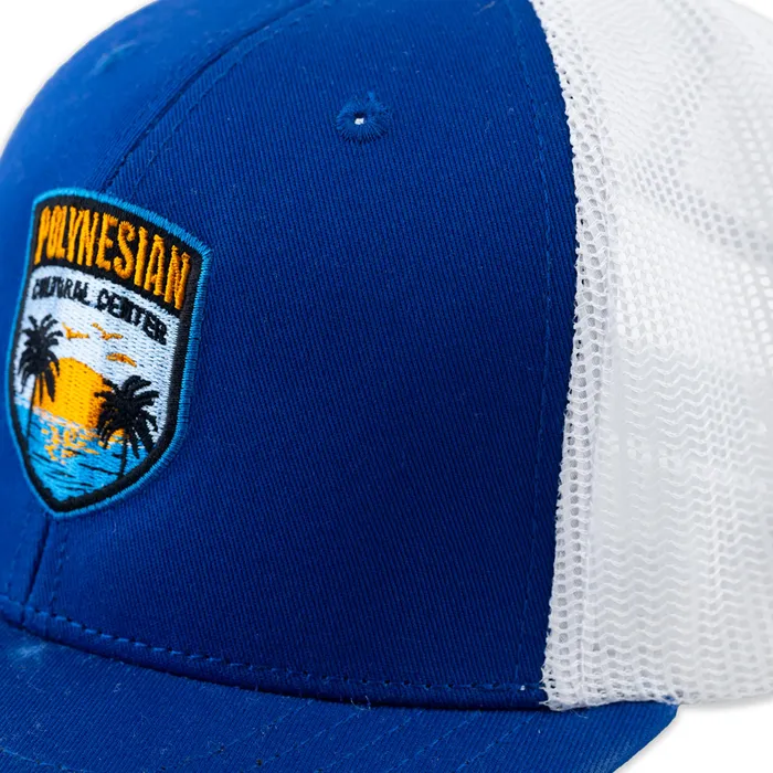 GREATMOUNTAINWE Rings Polynesian Cultural Center Palm Sunset Ball Cap Royal Blue White