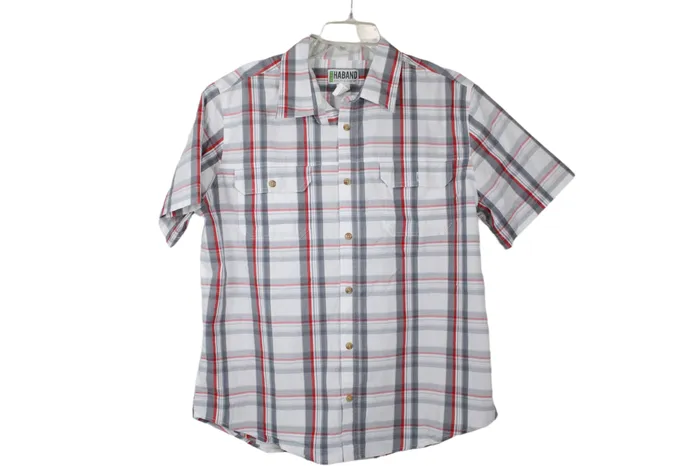 Haband Rings Haband White Plaid Short Sleeved Shirt L