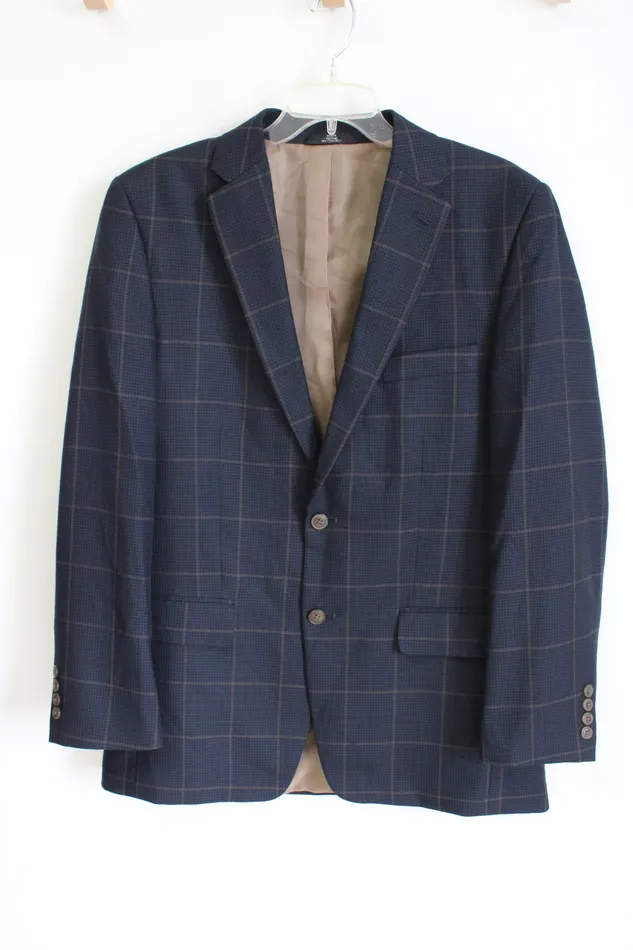 Haggar Rings Haggar Classic Fit Blue Brown Plaid Blazer 40 Long