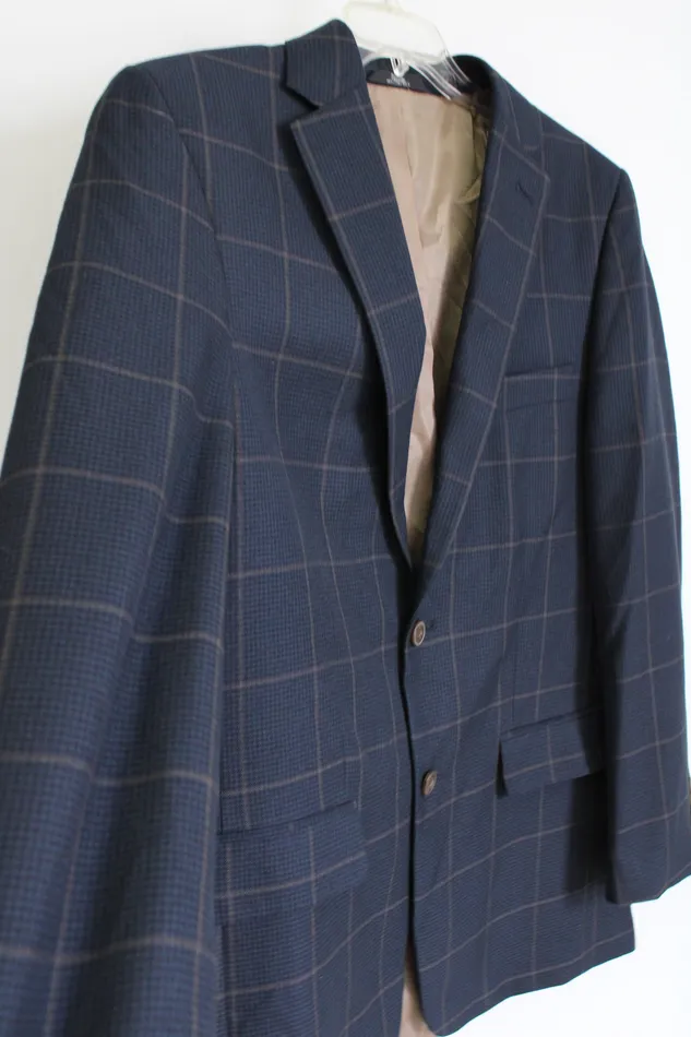 Haggar Rings Haggar Classic Fit Blue Brown Plaid Blazer 40 Long