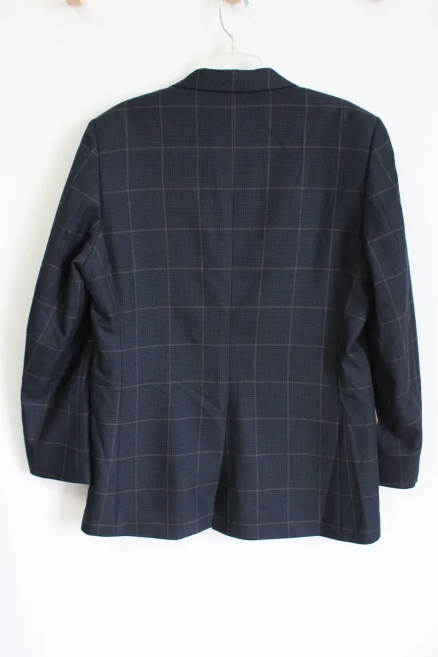 Haggar Rings Haggar Classic Fit Blue Brown Plaid Blazer 40 Long