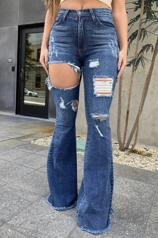 HAZEL BELL BOTTOM JEAN DARK STONE WASH The Chandelier Rose Boutique Rings