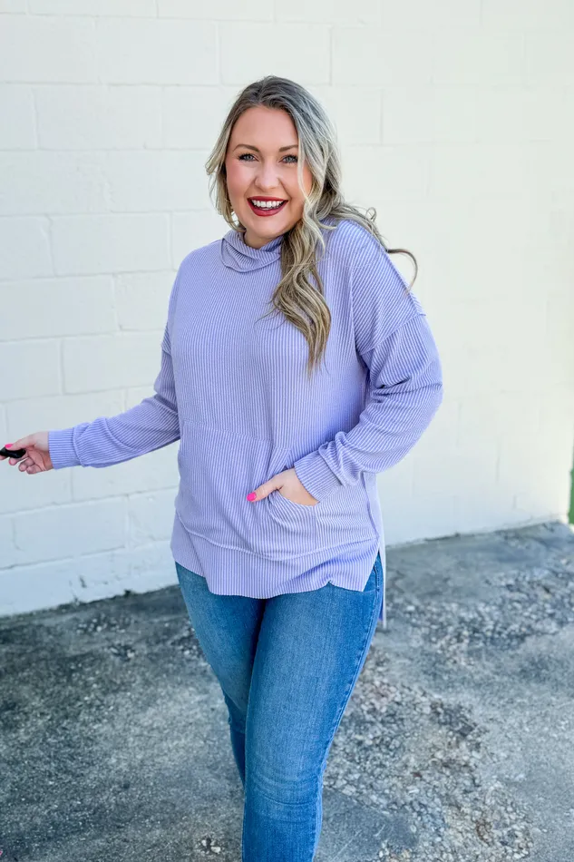 Headed Home Ribbed Hoodie Top Lavender Haptics Earrings