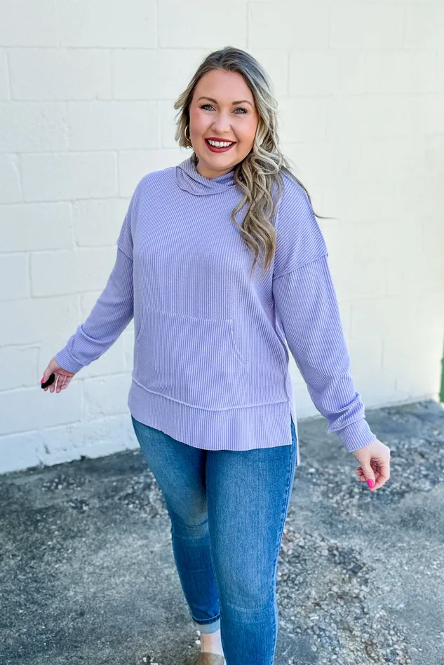 Headed Home Ribbed Hoodie Top Lavender Haptics Earrings