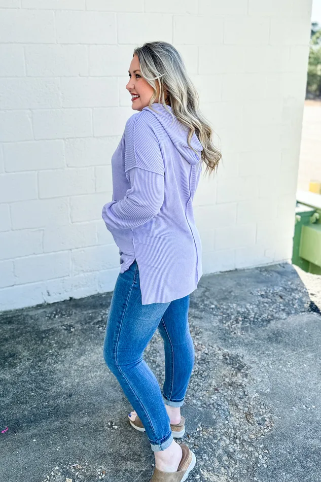 Headed Home Ribbed Hoodie Top Lavender Haptics Earrings
