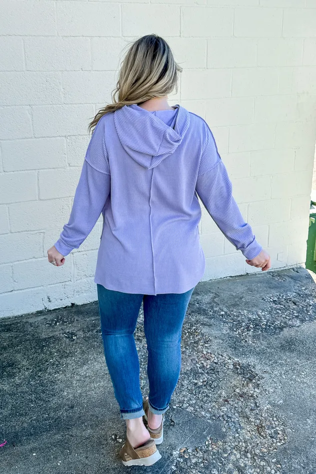 Headed Home Ribbed Hoodie Top Lavender Haptics Earrings