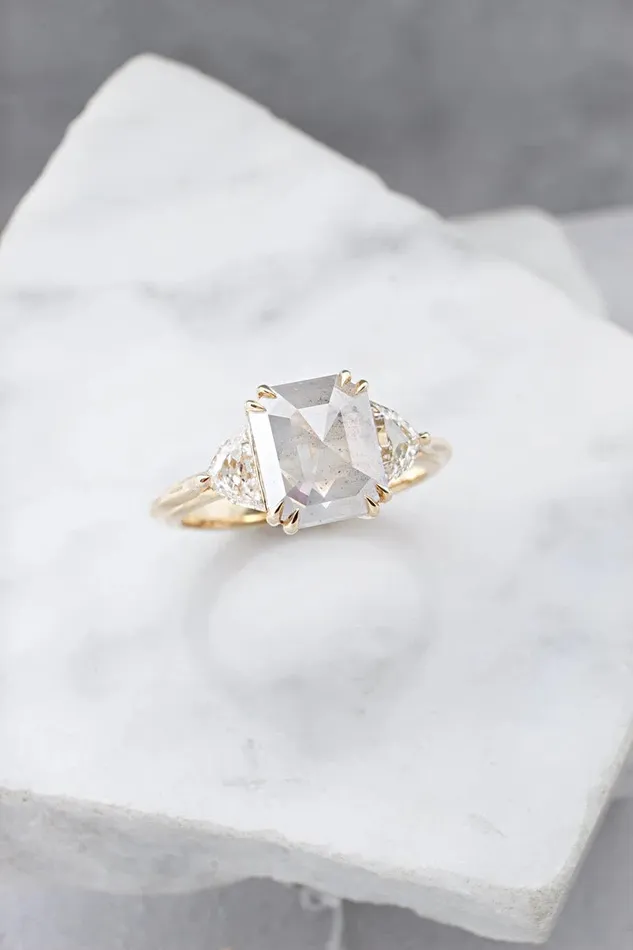 Honey Jewelry Co Rings 221ct EmeraldCut Salt Pepper Diamond Engagement Ring