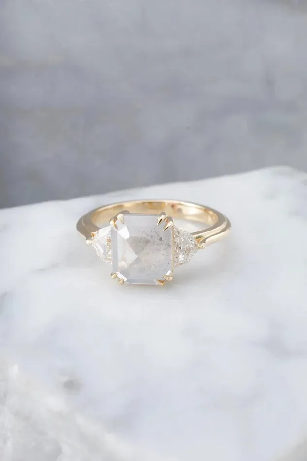 Honey Jewelry Co Rings 221ct EmeraldCut Salt Pepper Diamond Engagement Ring