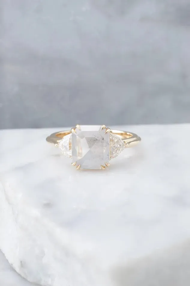 Honey Jewelry Co Rings 221ct EmeraldCut Salt Pepper Diamond Engagement Ring