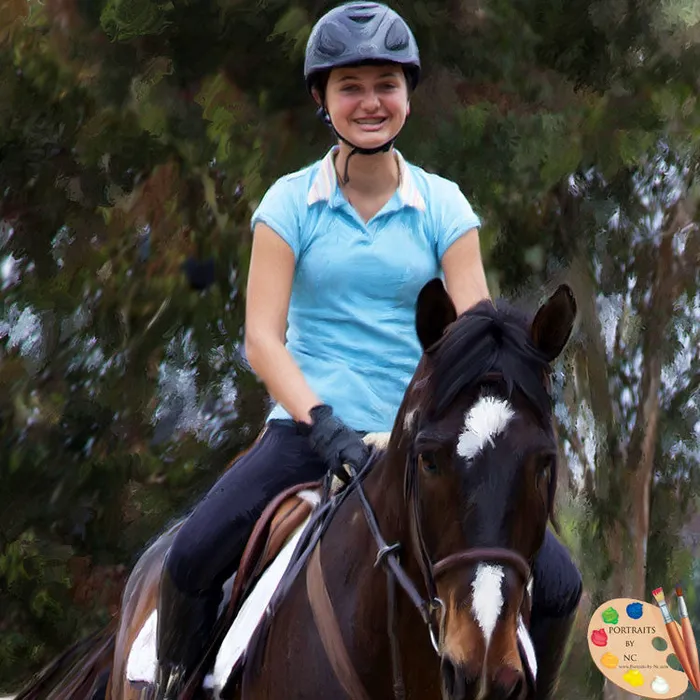 Horse and Rider Oil Portrait Portraits by NC Necklaces