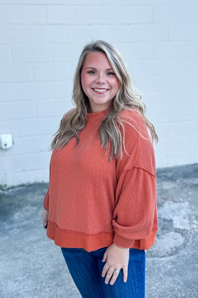In A Dream Ribbed Pullover Top Rust Haptics Earrings