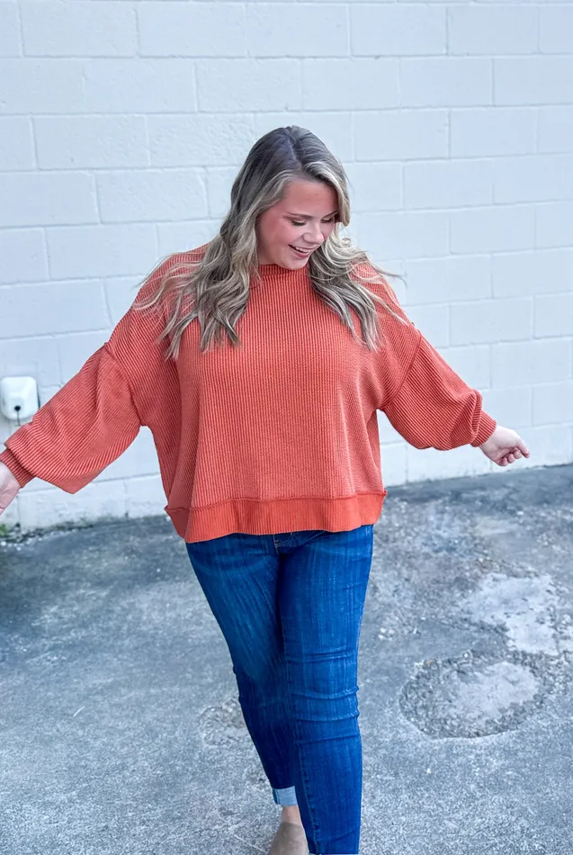 In A Dream Ribbed Pullover Top Rust Haptics Earrings