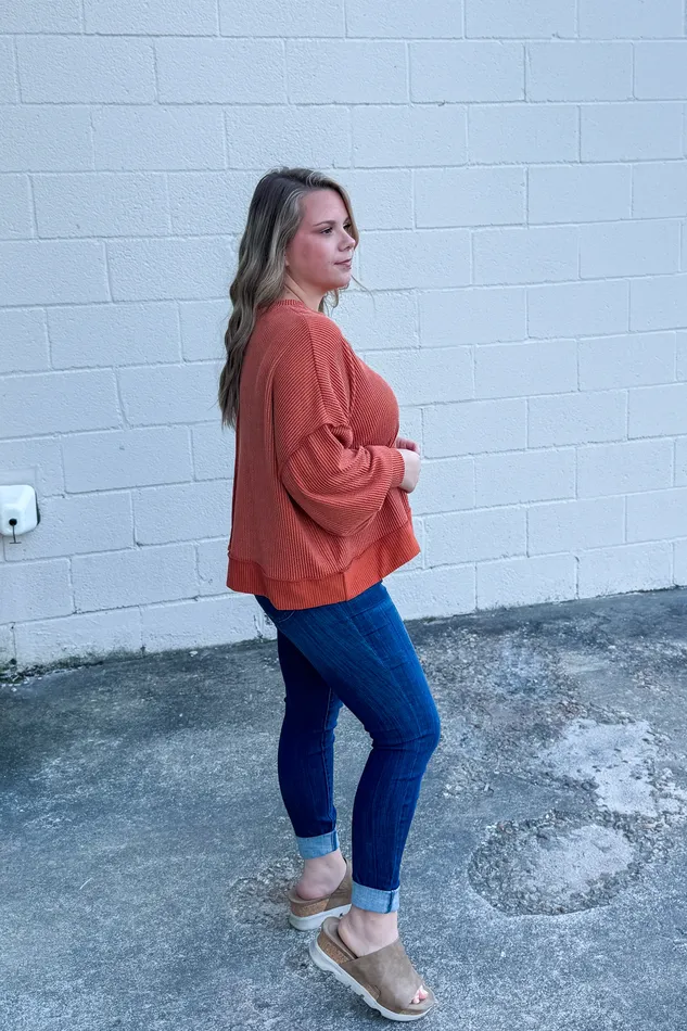In A Dream Ribbed Pullover Top Rust Haptics Earrings