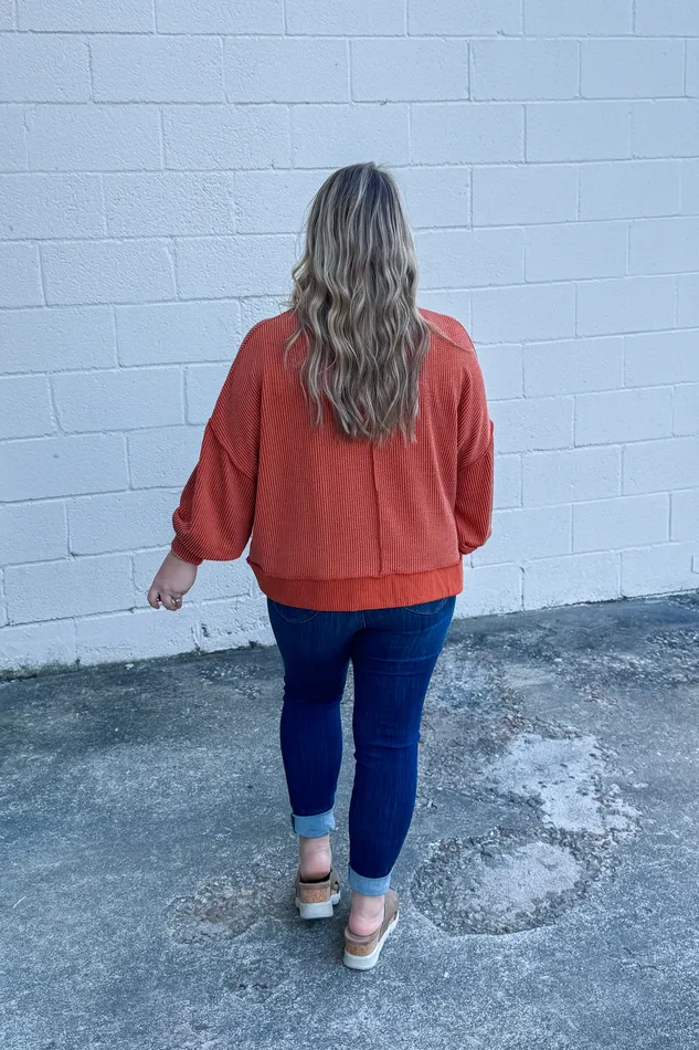 In A Dream Ribbed Pullover Top Rust Haptics Earrings